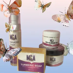 MCA Turmeric Skin Care Set - Includes Turmeric Toner, Soap, Ascorbic Acid, & Combination Scrub for Anti-Aging & Brightening