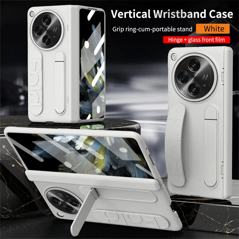 For OPPO Find N3 oneplus open With Hinge Phone Case Wristband Wrist Strap Stand Front Screen Glass 360° Protection Plastic Cover