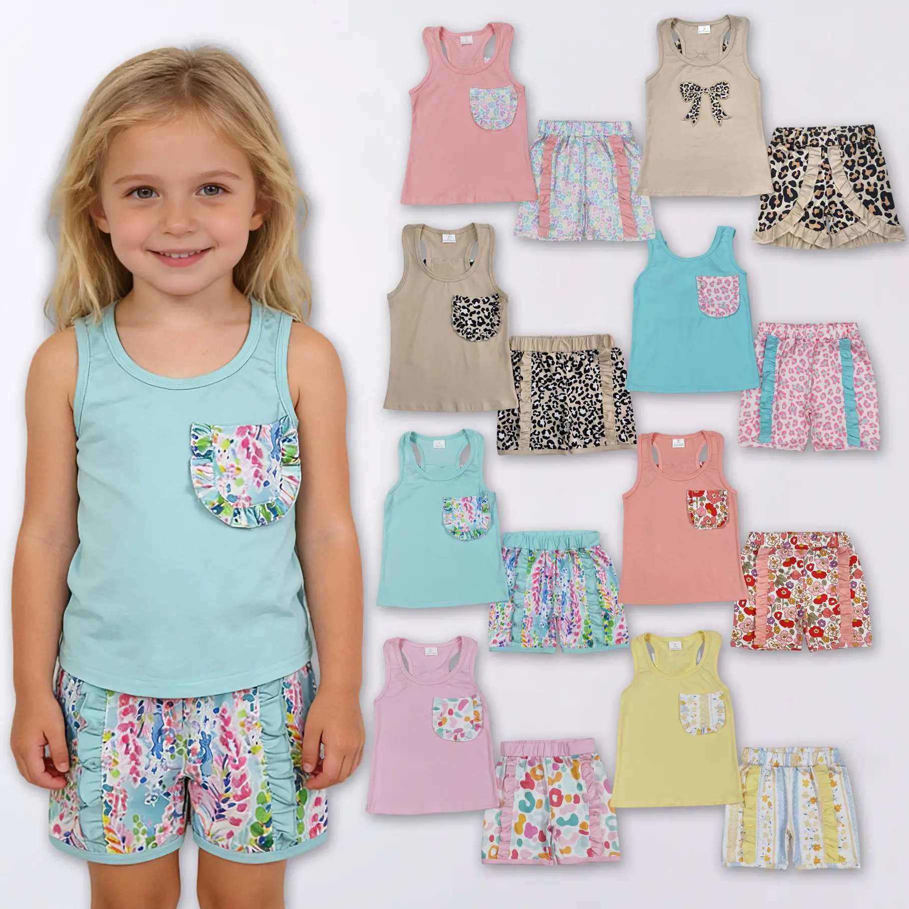 Toddler Girls' Cute Print 2-Piece Tank Top & Shorts Clothing Set, Affordable Fashion High-Quality Trendy Suits & Sets for Summer Casual Outdoor Wear
