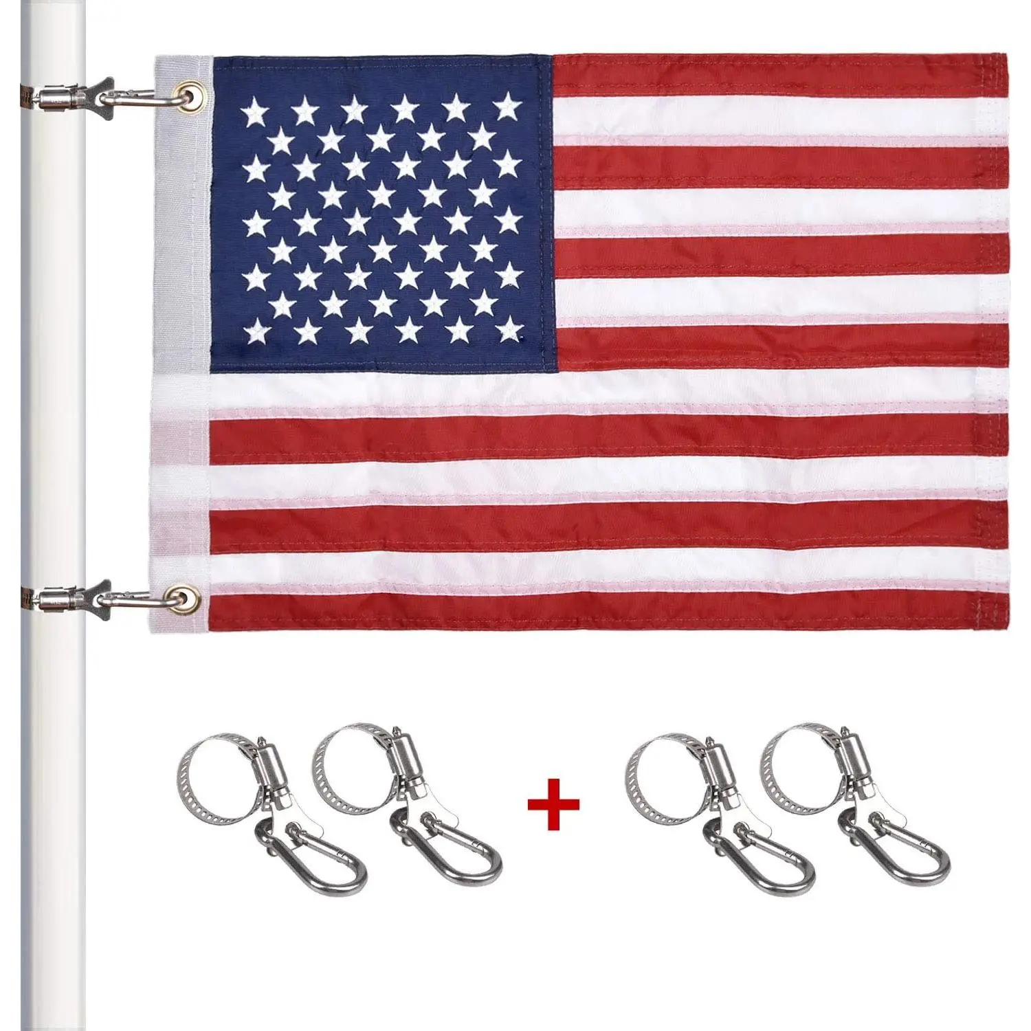 Universal Boat Flag Marine with 4 Boat Flag Pole Kits USA Flag with 50 Embroidered Stars American Boat Flag