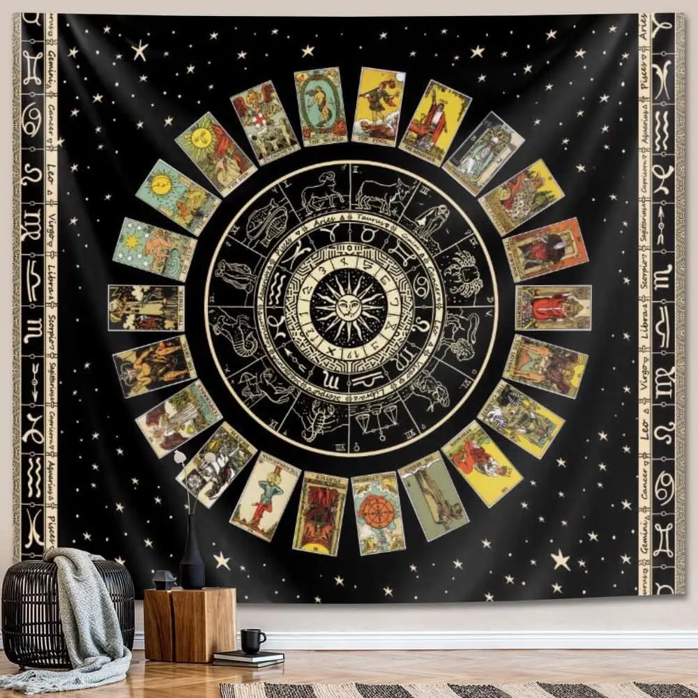Star Zodiac Astrology Tapestry Wall Hanging for Teen Girl's Bedroom - Witch Constellation Theme (Black 51x59 inches)
