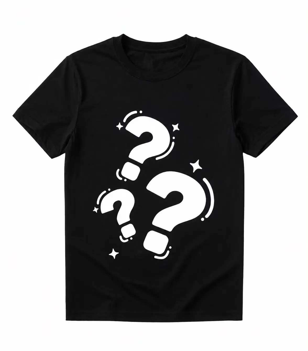 Mystery 3 Question Marks Graphic T-Shirt, Cute Sparkling Minimalist Basic Tee for Party Gifts (No Box Included)