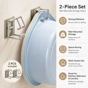 2 Wall-Mounted Hooks, Self-Adhesive Bathroom & Kitchen Storage Rack, Ideal for Small Spaces, Towel & Sink Organizer, Multi-Purpose Hook