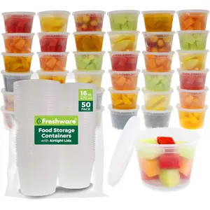 Food Storage Containers [50 Set] 16 oz Plastic Deli Containers with Lids, Slime, Soup, Meal Prep Containers | BPA Free | Stackable | Leakproof