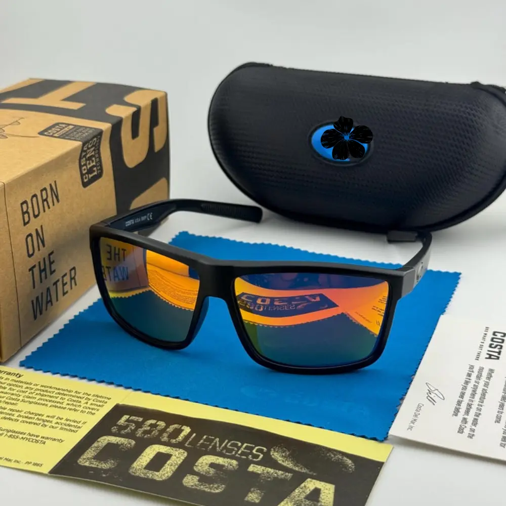 [Full Package] Del Mar 580 Blue Mirror Polarized Fishing Sunglasses, UV400 Anti-Glare Outdoor Boating Water Sports Shades for Men