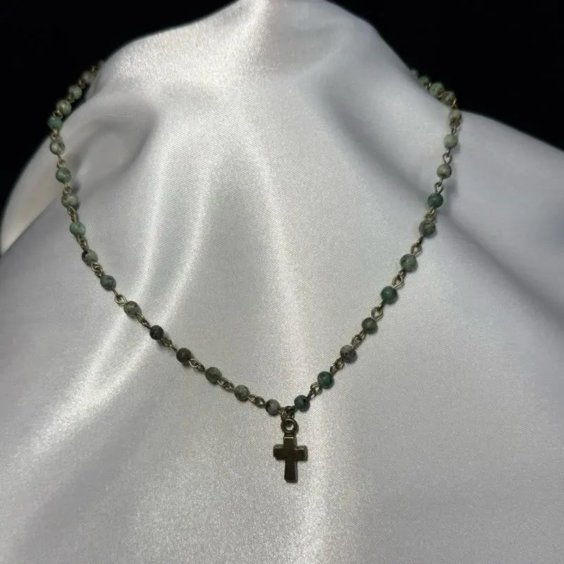Phoebe Necklace In African Turquoise - Elegant Chain Design with Green turquoise Beads