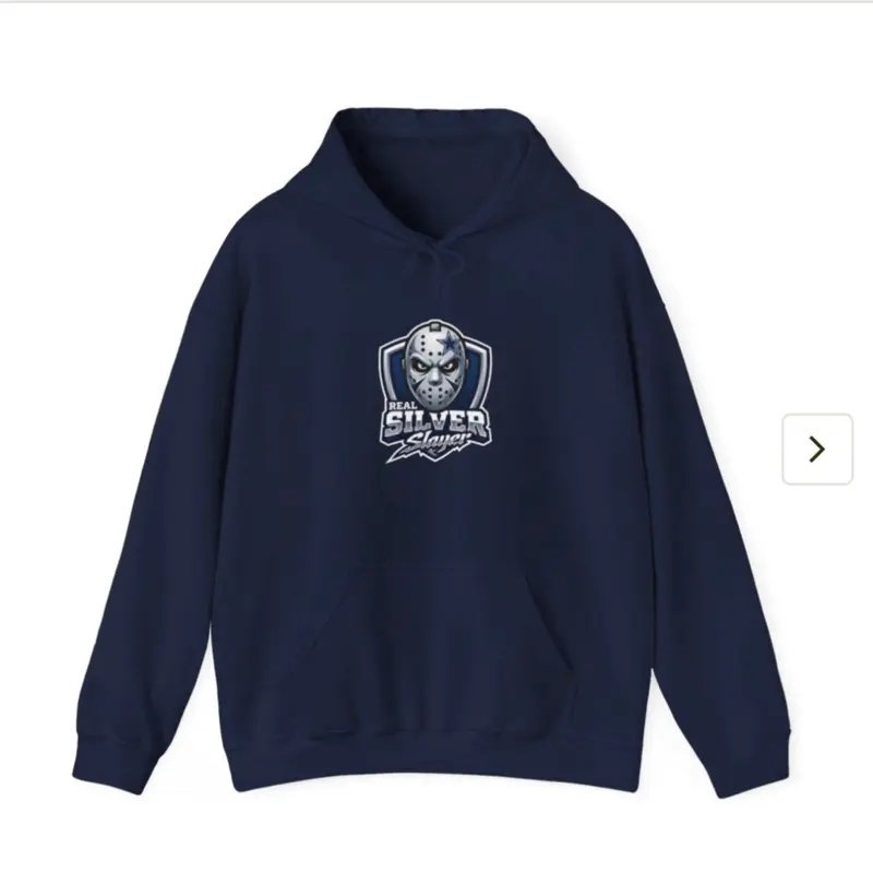Slayer Merch Navy Hoodie with Silver Logo for Fans