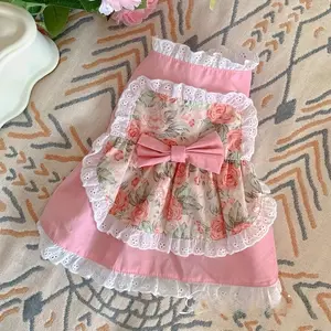 Pink Floral Dress with Lace Trim for Pets, Suitable for Cats And Dogs, Including Maltese And Pomeranian