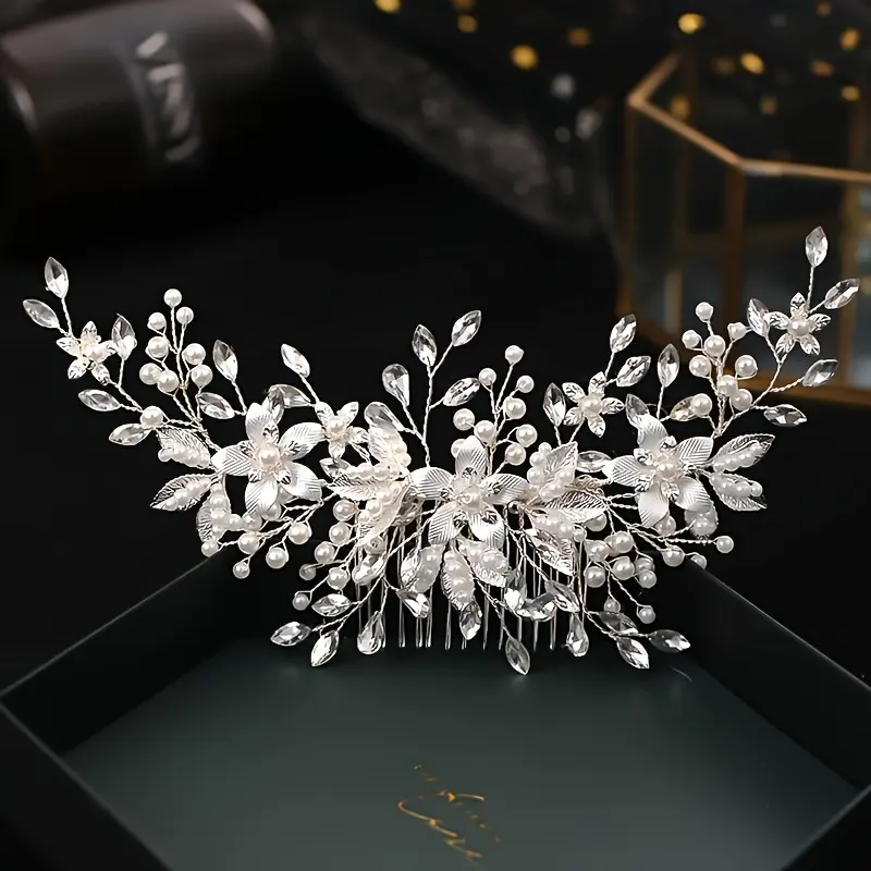 Women's Elegant Alloy Comb-Shape Hair Clip - Luxury Rhinestone & Faux Pearl Bridal Style Hair Accessory for Wedding Ceremonies, Crafted with Rhinestone Accents to Create a Glamorous Look, Bridal Style Hair Clips