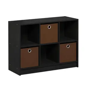 Wood 6-Cube Bookshelf, 3x2 Basic Cube Shelves with Bins, 11.9x23.6x31.6 in Americano Indoor Decor, for Living Room & Home Office, Some Assembly Required