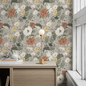 JIFFDIFF Vintage Peel and Stick Wallpaper Grey Floral Wallpaper Farmhouse Botanical Contact Paper Self Adhesive Removable Wall Paper for Renter Friendly 118" x 17.3"