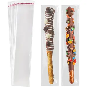 100 count Self Sealing Cellophane Bags: 2x10 Inches Clear Pretzel Rod Resealable Pretzels Individual Bags for Packaging ICY Candy  Popsicle Cookies