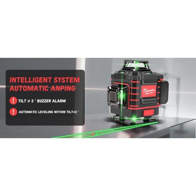 Milwaukee Degree Vertical Cross Laser Level 360 Green Beam with Rechargeable Battery for Precise Vertical & Horizontal Measurements