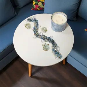 Beautiful designed 3D Elegant crystallized artwork table, to be displayed in living room, dining room, bedroom, kitchen, bathroom or anywhere. Beautiful colors of blue and aqua green crystals. of