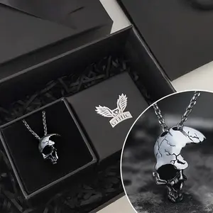 GTHIC Unisex Damaged Half Face Skull Necklace With Gift Box Mother's Day Gift