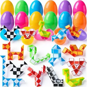 Mother Day Gift 12 Pcs Prefilled Easter Eggs with Mini Snake Cubes Twist Puzzle Toys Snake Speed Cube Fidget for Kids Easter Party Favor Egg Hunt Classroom
