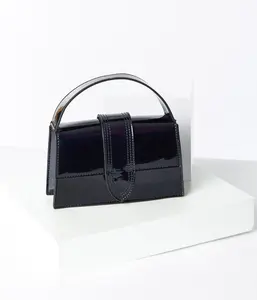 Black Patent Leatherette Square Handbag