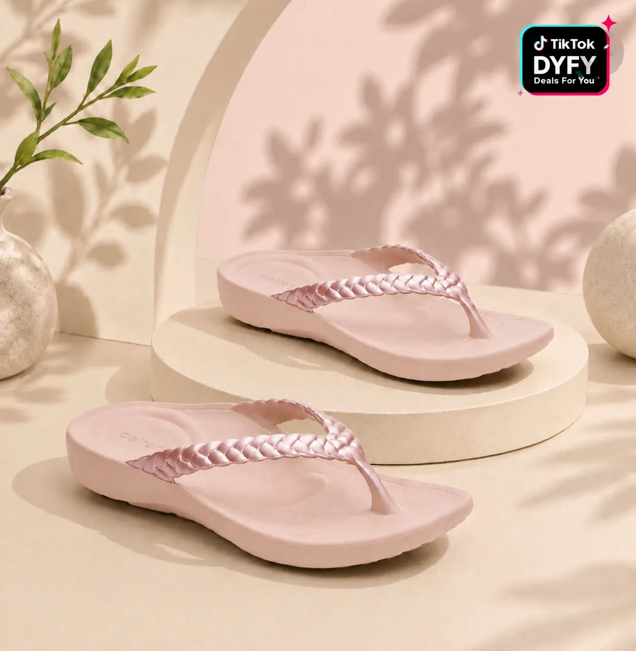 Aetrex Vicki Braided Thong Sandal - Light Pink Gloss | Arch Support Sandals for Foot Pain Relief & All-Day Comfort | Lightweight Walking Flip Flops