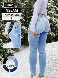 Elegant Casual High Waist Long Skinny Denim Pants for Women, All-Season Wearable Slim Fit Jeans, Versatile Fitted Leggings Womenswear