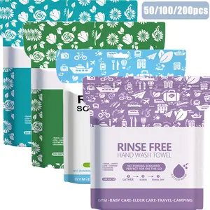 50/100/200pcs Large Disposable Rinse-Free Foam Bath Towels, 11.81×11.81in Just wet, lather, clean and dry—no rinsing needed. Soft and comfortable, ideal for elderly care, camping, workouts and post-operation recovery. 25 pieces per pack.