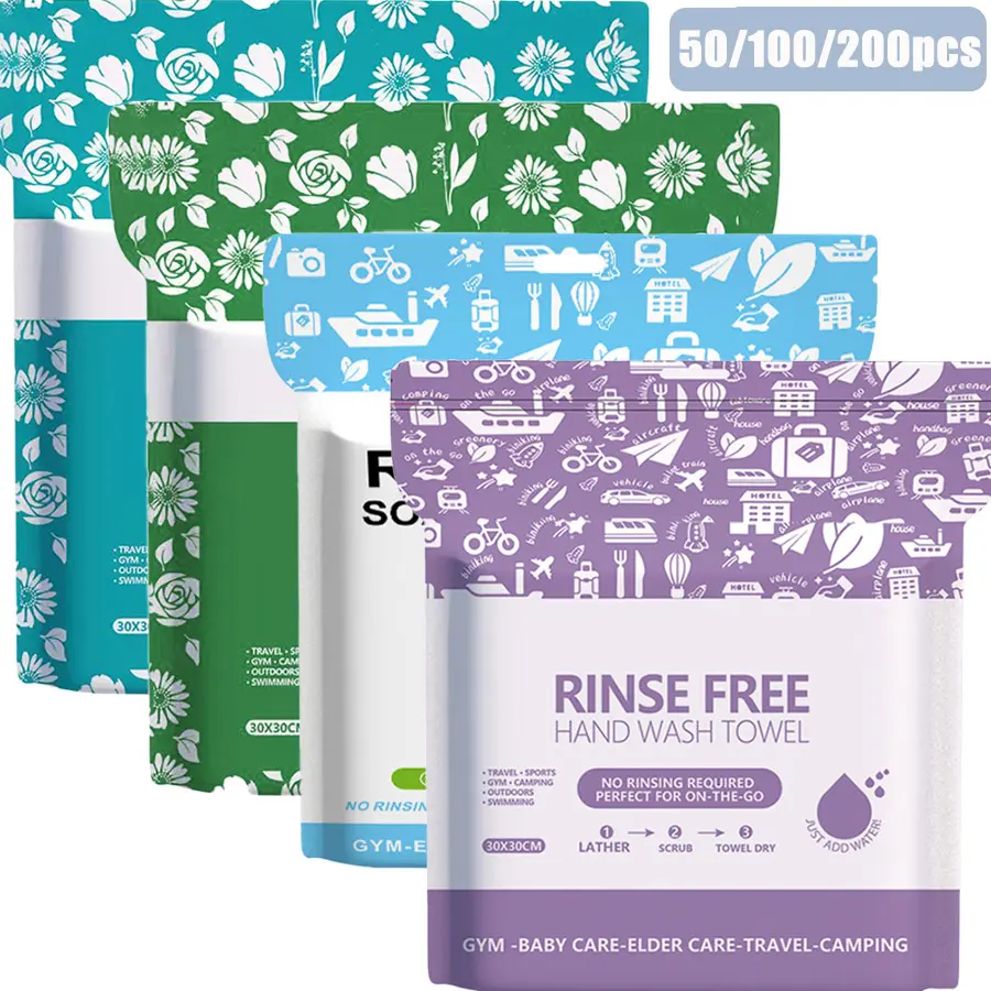 50/100/200pcs Large Disposable Rinse-Free Foam Bath Towels, 11.81×11.81in Just wet, lather, clean and dry—no rinsing needed. Soft and comfortable, ideal for elderly care, camping, workouts and post-operation recovery. 25 pieces per pack.