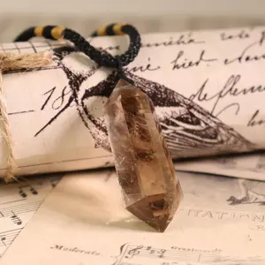 Natural Smoky Quartz Stone Wand Double Points Pendant Healing Spiritual Protection Crystal Charm Necklace Gemstone Jewelry Smokyquartz for Calmness & Positive Thoughts