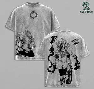 Meliodas Demon Form T-Shirt – Seven Deadly Sins Vintage Washed Oversized Anime Tee, Heavy Cotton Double Printed Graphic, Dark Aura Retro Streetwear Top, Unisex Gift for Anime & Manga Fans I56