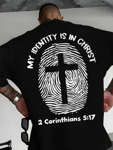 2 Corinthians 5:17 Christian Fingerprint Cross Graphic Tee, My Identity Is In Christ Religious Shirt, Aesthetic Faith-Inspired Apparel, Breathable Casual Top For Believers & Gift