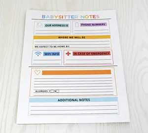 Babysitter Notepad for Kids - Emergency Phone Numbers - To Do List - Task Organizer - Tear Away Daily Planner & Checklist -  Boys Girls