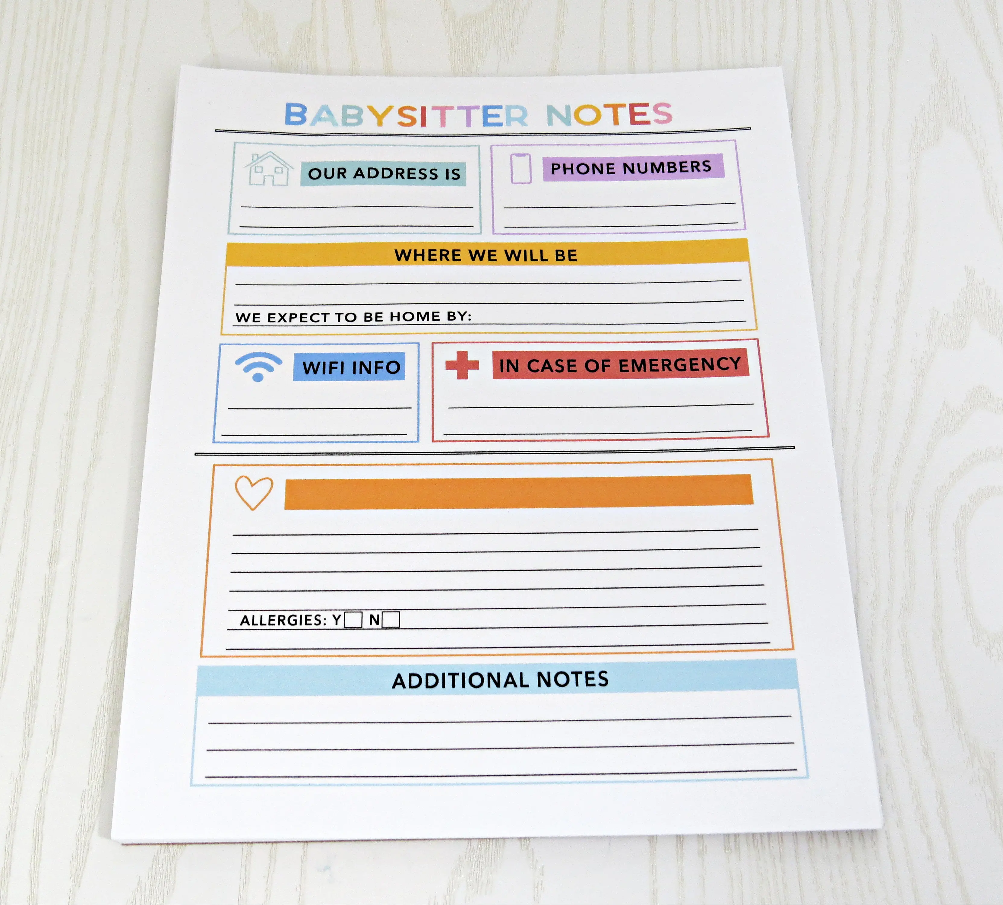 Babysitter Notepad for Kids - Emergency Phone Numbers - To Do List - Task Organizer - Tear Away Daily Planner & Checklist -  Boys Girls