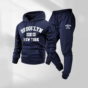 Men's Brooklyn Est.1631 New York Hoodie and Drawstring Sweatpants Set with Pockets, Casual Long Sleeve Hoodie and Jogger Outfit for Fall & Winter, Streetwear Sportswear for Daily Wear, Indoor & Outdoor Tracksuit