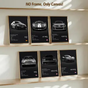 6 count framless canvas poster, "classic models black parameters theme group map" poster, car design fashion decoration, perfect living room decoration, modern family decoration, exquisite corridor wall decoration, HD, art, framless, Vintage Car Print