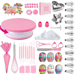 Cake decorating supplies kit tools 255pcs cake decorating set with cake turntable 12 numbered icing piping tips cookie cutters icing smoother other accessories for cake decoration 255 pcs