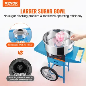 【DealsForYouDays】VEVOR 1000W Commercial Electric Cotton Candy Machine with Portable Cart, Stainless Steel Bowl, Sugar Scoop, Drawer, Ideal for Home, Kids' Birthday Parties (Blue) - Father's Day Gift