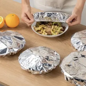 100pcs Reusable Food Grade Aluminum Foil Covers, Insulated Tableware Lids, Kitchen Freshness & Heat Preservation, Suitable for Bowls and Plates