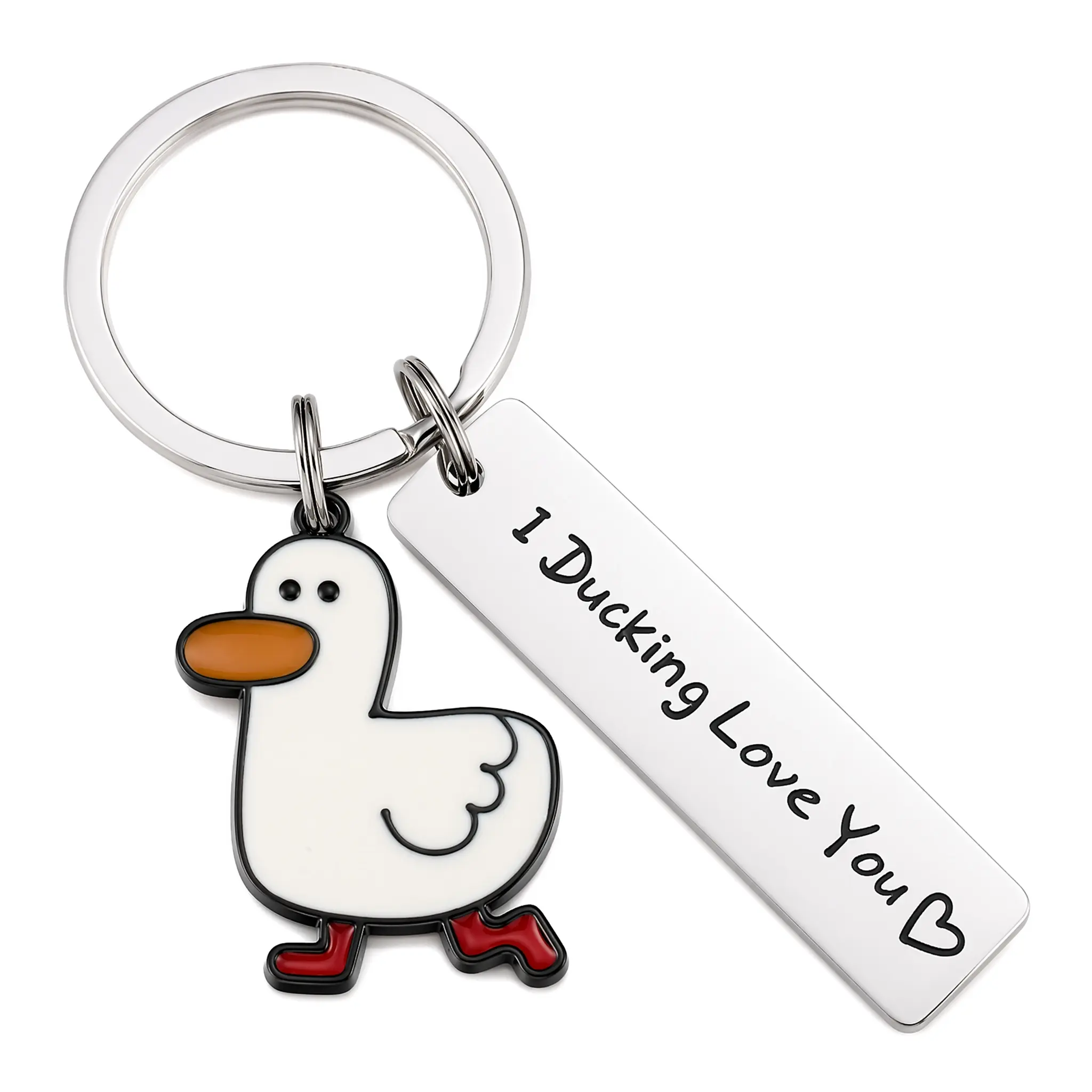 Cute Cartoon Duck Stainless Steel Keychain, Funny Engraved Slogan Metal Key Ring, Backpack Purse Bag Charm, Animal Keychain Decor, Girly Accessories, Couple Gift, Creative Novelty Gift-MM3
