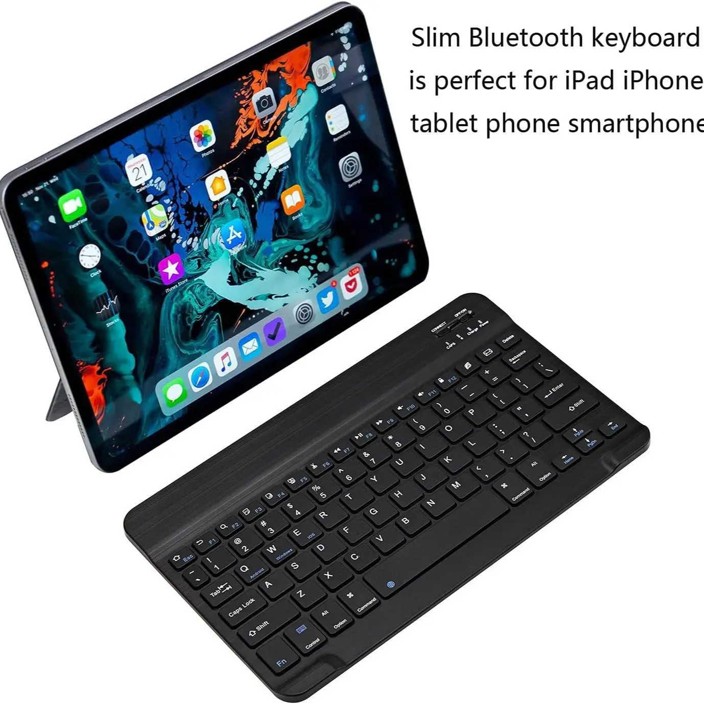 Wireless Keyboard for Mobile Devices, Rechargeable Portable 10-Inch Bluetooth-compatible Tablet Keyboard, Compatible with iPad, iPhone, Android, Samsung