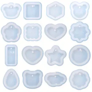 Pack of 16 Jewelry Making UV Resin Molds for Necklace, Keychain Geometric Resin Charm Molds with Holes - Perfect for Mother's Day and Various Occasions