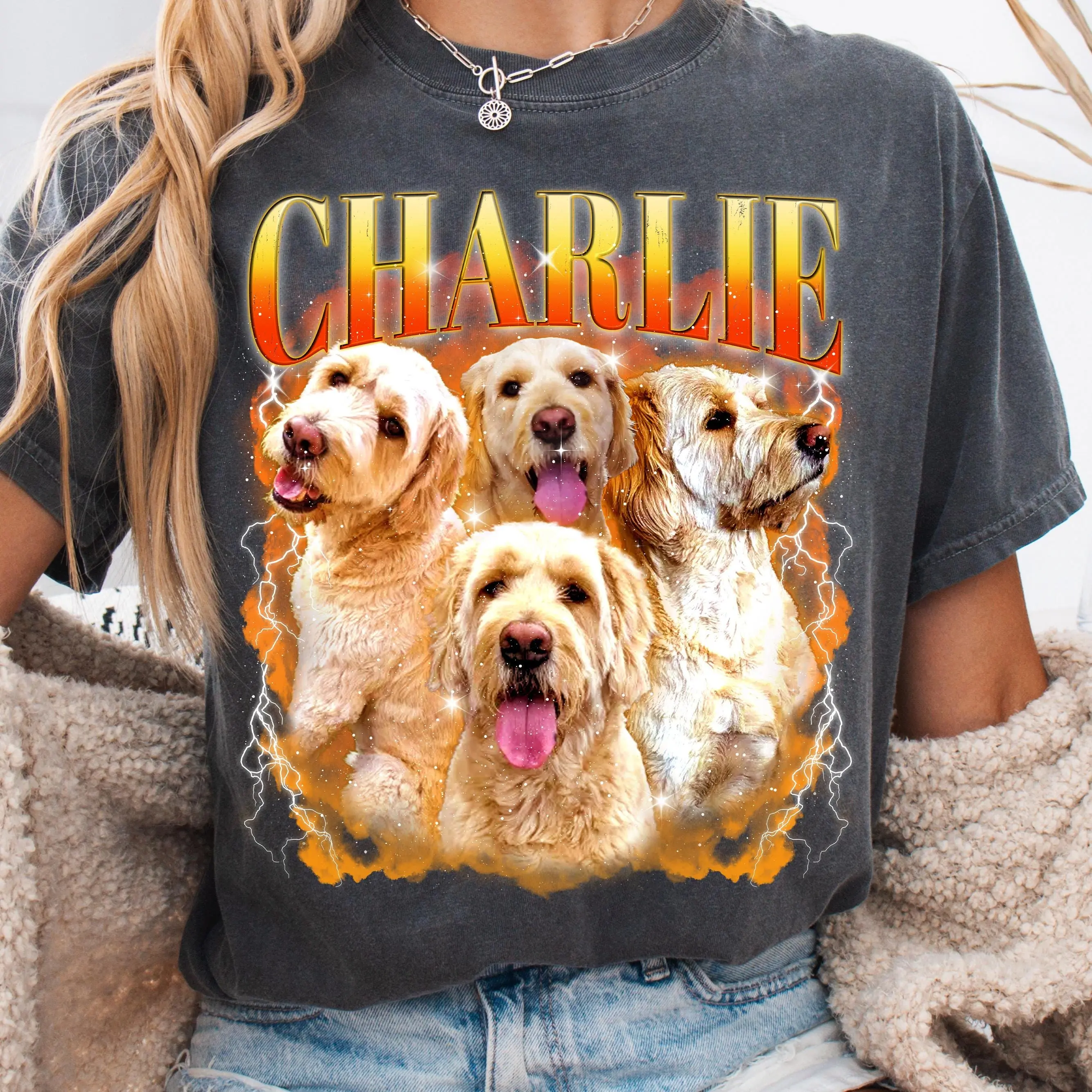 Women's Custom Bootleg Graphic Cotton T-Shirt - Personalized Pet Photo Short Sleeve Top, All Seasons Casual Remembrance Gift, Cold Wash, Do Not Bleach