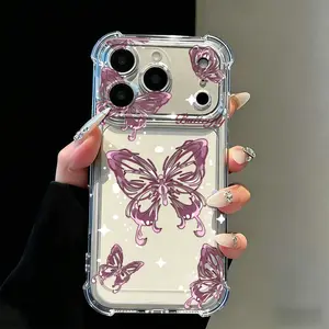 Alloy Luxury Pink Fashion Shockproof Metallic Electroplated 1pc Creative Butterfly Lens Protection Airbag Phone Case Compatible With Samsung Galaxy S26/S26Plus/S26Ultra, S25Ultra/S25Plus/S25/S25FE, S24Ultra/S24Plus/S24/S24FE, S23 International Version Not
