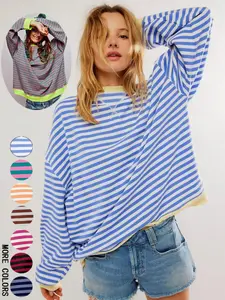 Women's Loose-Fit Casual Colorblock Striped Long Sleeve Pullover Hoodie, Fashionable All-Season Wear, Stylish Daily, Womenswear