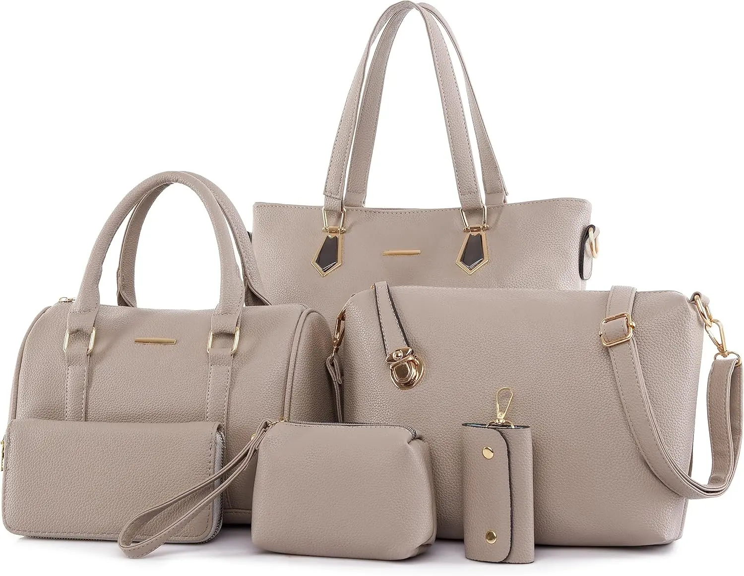 Women's Handbag Set, 6-Piece Faux Leather Tote, Top Handle Satchel, Crossbody Bag, Hobo, Clutch, and Card Holder Collection, Christmas, Party, Dating, Casual, Graduations, Mother's Day
