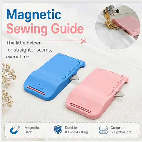 Beginner 4-in-1 Sewing Multi-Tool, ABS Plastic Magnetic Hem Guide with Built-in Ripper & Ruler for Cuffs, Topstitching, Compact On-the-Go Pocket-Size Sewing Supply