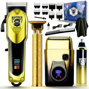 Men's Professional Hair Clippers Set, Cordless Beard Trimmer & Electric Shaver, Rechargeable 4-Piece Kit with LED Display