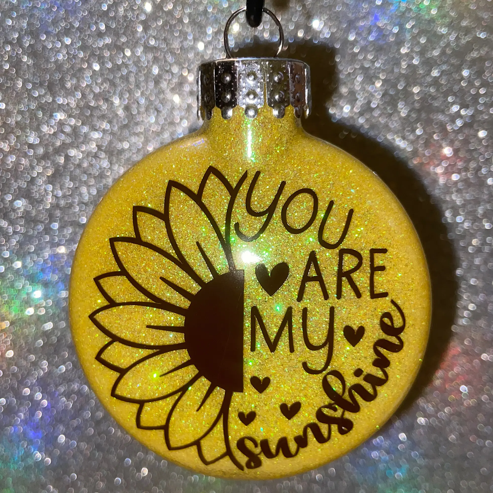 You Are My Sunshine Sunflower Ornament - Glitter Ornament - Christmas Ornament - Sunflower Gift - Gift for Her - Gift for Mom