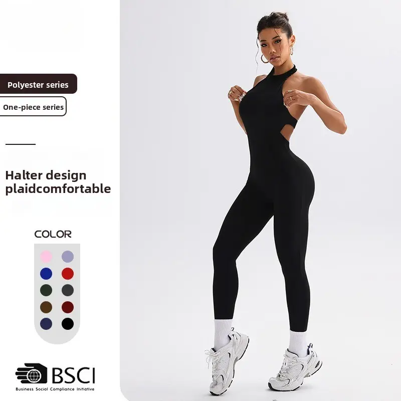 Popular tight European and American style jumpsuit fitness sexy yoga jumpsuit One Piece yoga suit peach hip long pants High Waisted Soft Workout Leggings Sportswear Jumpsuits Sporty Jumpsuit, Sports Outfits