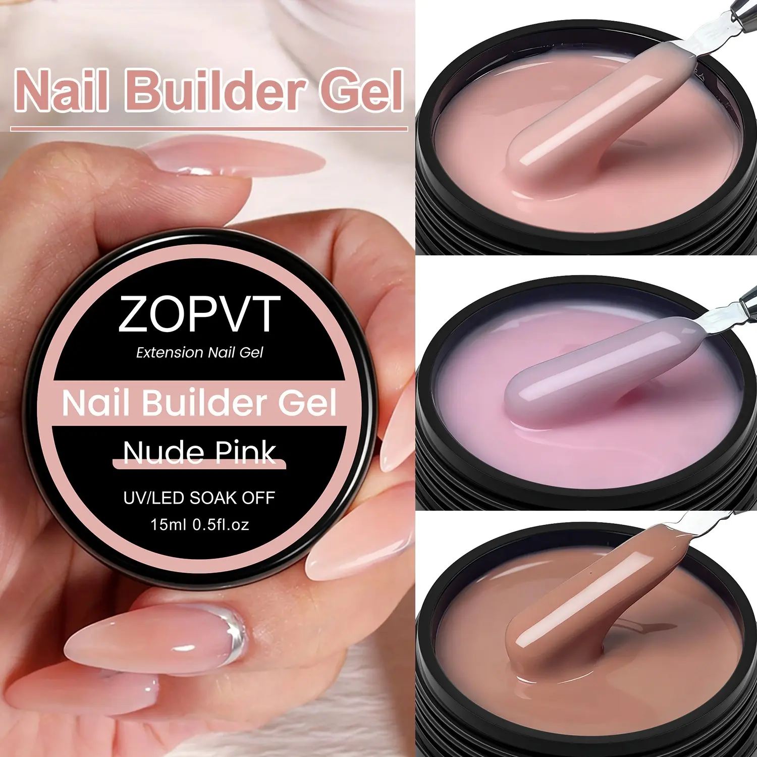 Nail Extension Glue 15ML UV Curing Manicure Nail Gel, 3 Color Light Therapy Gel, Removable Build-Up Reinforcement Gel, Long-Lasting No Damage Home Use Nail Art Nail Care Polish, Nail Art Supplies