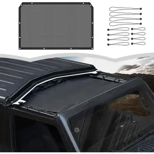 Jeep JL Sunshade Mesh Sun Shade Bikini Top Roof Sunblock Mesh Heat Shield Mesh for 2018-2025+Jeep Wrangler JL JLU 2/4 Door & Gladiator JT, Block Heat Block UV Rays Plain Black