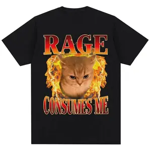Rage Consumes Me Kittlers T Shirts | Fuuny Cat Meme Printing | Cute Fashion RoundNeck Short Sleeve  | Streetwear Clothing
