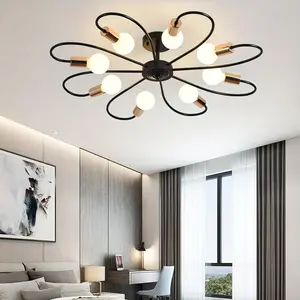 8-Light Semi Flush Ceiling Light, Modern Sputnik Chandeliers Mid-Century Metal Pendant Lighting, Industrial Vintage Ceiling Lamp Fixture for Kitchen Dining Living Room Bedroom (Black&Gold)